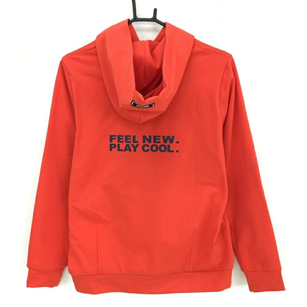 【美品】ピン パーカー レッド系×ネイビー フロントロゴプリント レディース M ゴルフウェア 2023年モデル PING