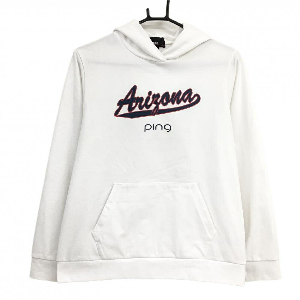 ピン パーカー 白×ネイビー フロントロゴプリント レディース M ゴルフウェア 2023年モデル PING