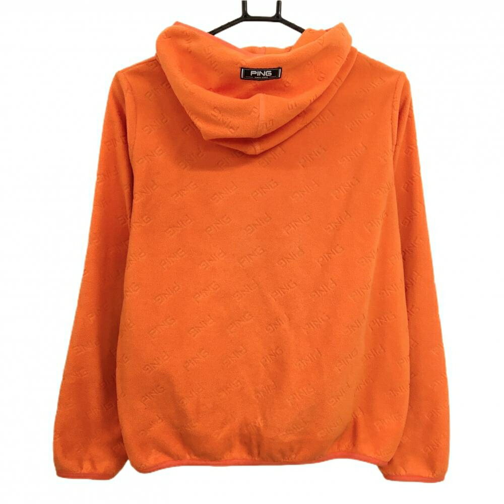 ピン パーカー オレンジ ロゴ総柄 フリース地 レディース S ゴルフウェア PING