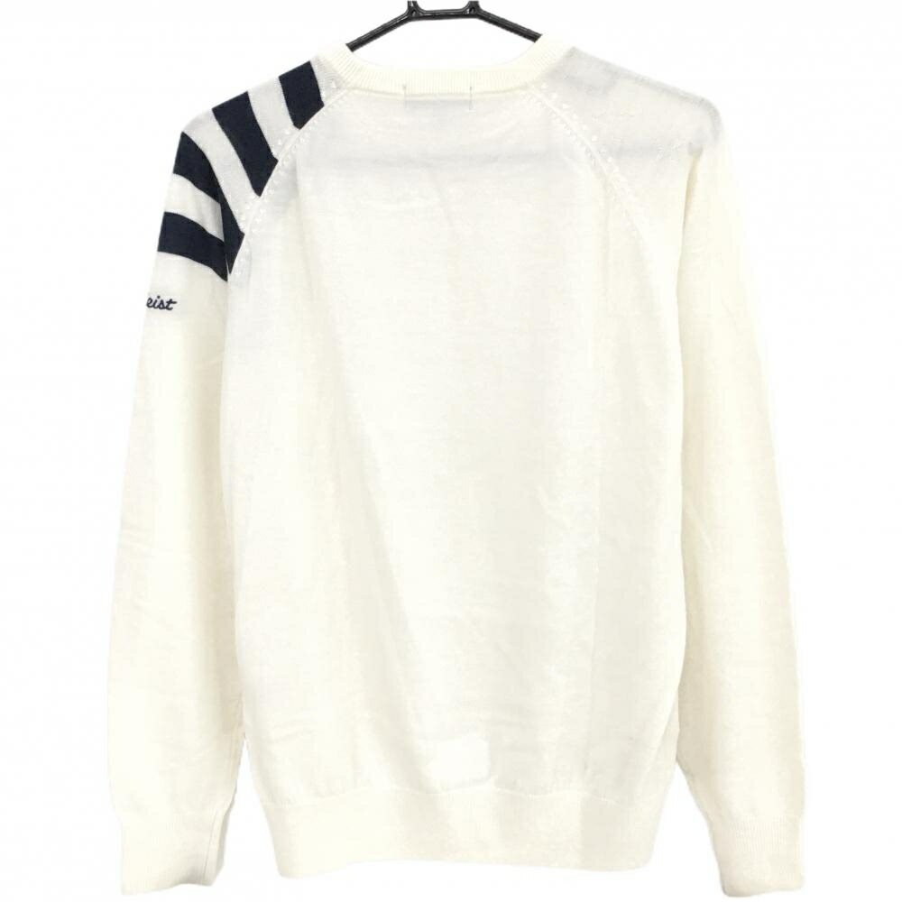 タイトリスト セーター アイボリー×ネイビー 一部ボーダー 袖ロゴ刺しゅう ウール混 ニット レディース L ゴルフウェア TITLEIST