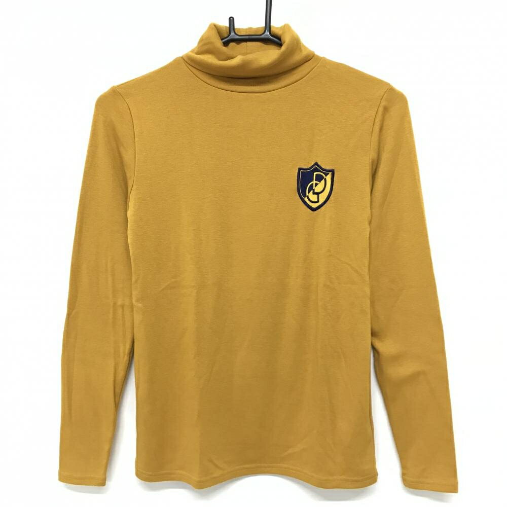 【美品】デルソル 長袖ハイネックシャツ マスタードイエロー×ネイビー 胸元ロゴ レディース M ゴルフウ..