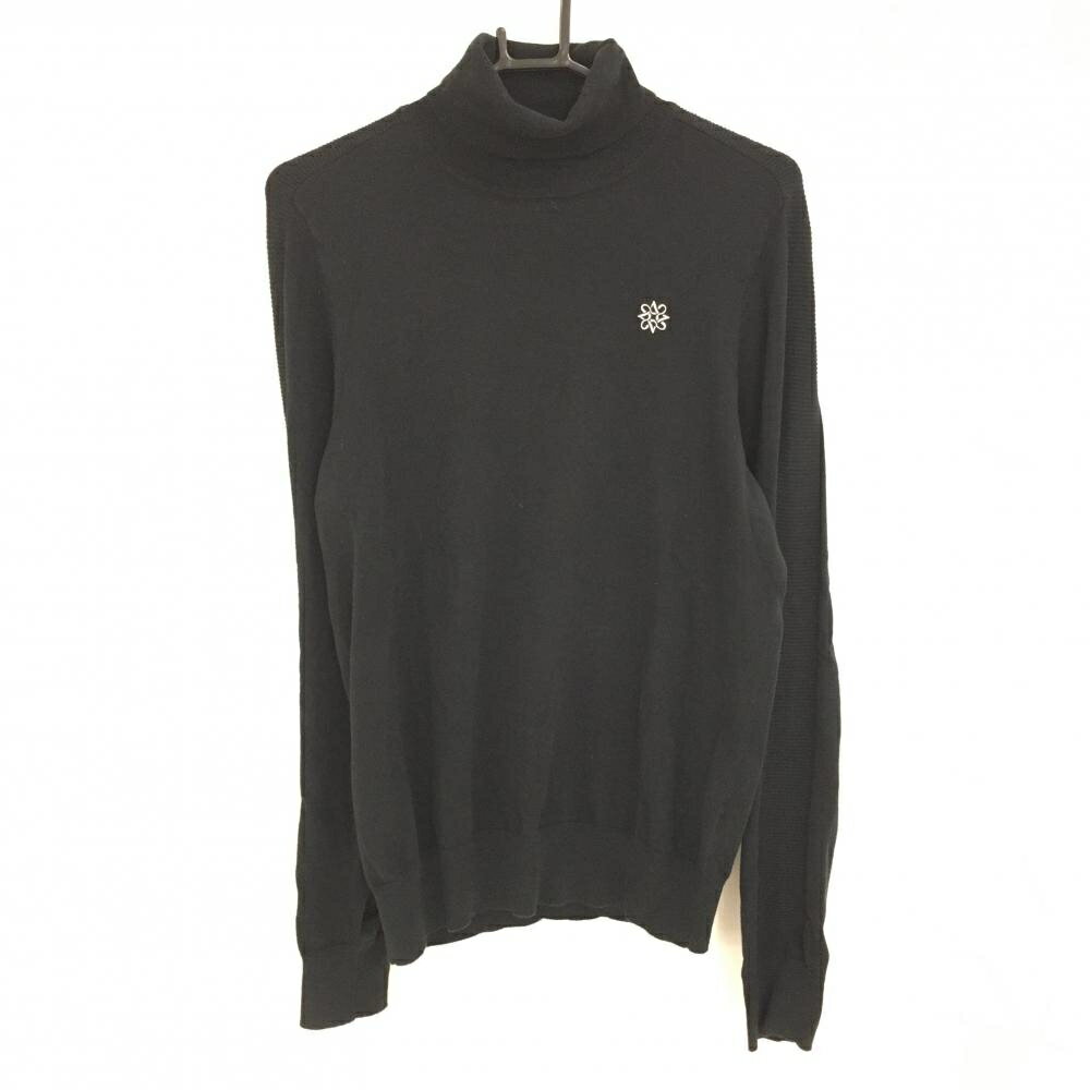 セントアンドリュース タートルネックセーター 黒 ロゴ白 コットン混 ニット メンズ L ゴルフウェア St..