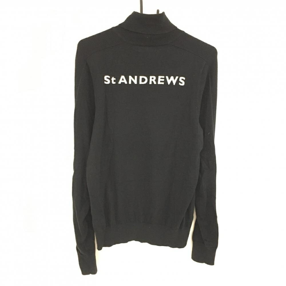 セントアンドリュース タートルネックセーター 黒 ロゴ白 コットン混 ニット メンズ L ゴルフウェア St ANDREWS