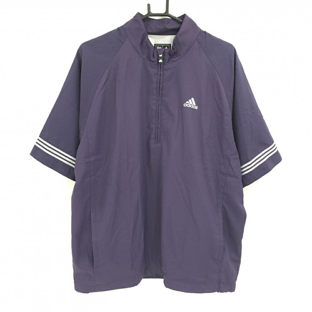 アディダス 半袖ジャケット パープル 袖口3ライン 蓄熱裏地 ロゴ刺しゅう メンズ O/XG(XL) ゴルフウェア adidas