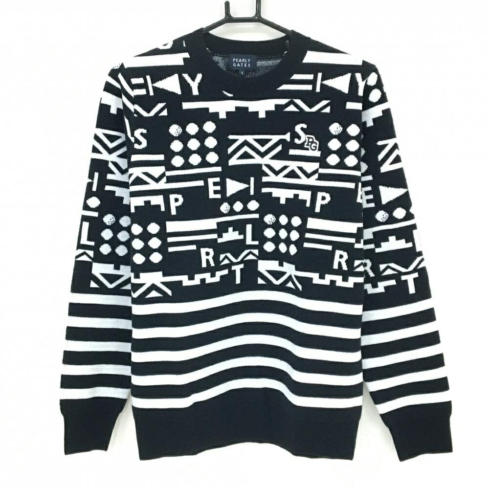 【新品】パーリーゲイツ セーター 黒×白 総柄 ニット メンズ 4(M) ゴルフウェア PEARLY GATES