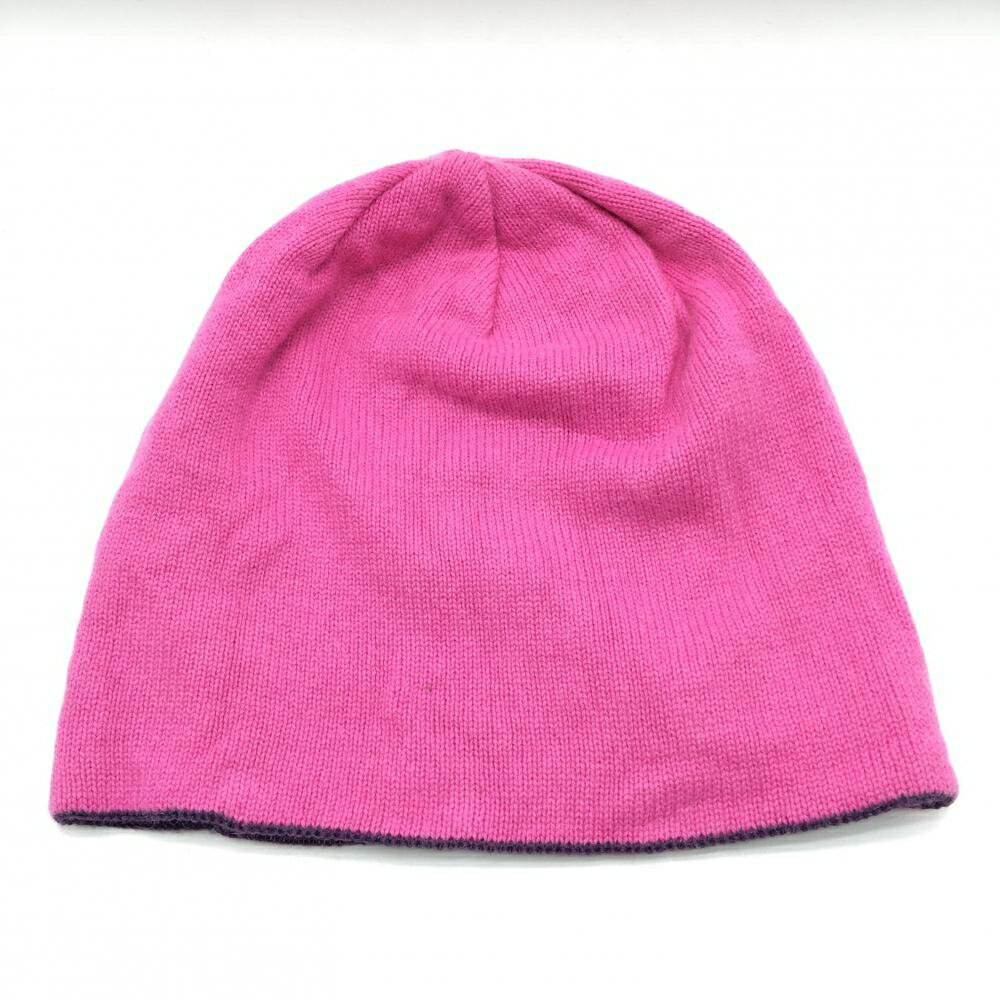 【超美品】マークアンドロナ リバーシブルニット帽 ピンク 片面パープル ラインストーンスカル ゴルフウェア MARK＆LONA