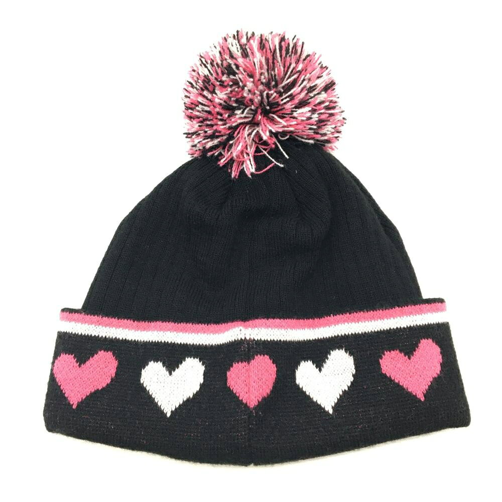 【超美品】スリクソン ニット帽 黒×ピンク ボンボン付き ハート レディース ゴルフウェア SRIXON