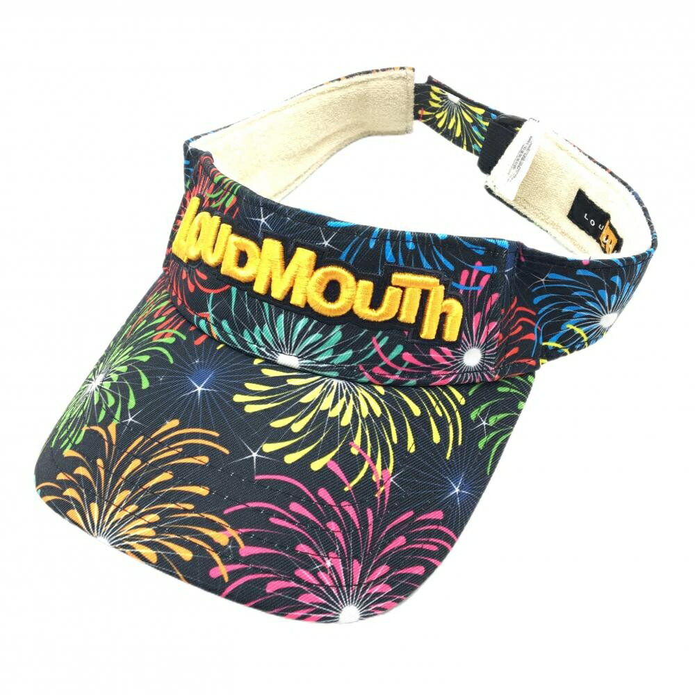 【美品】ラウドマウス サンバイザー 黒×マルチカラー グランドフィナーレ 総柄 ゴルフウェア LOUDMOUTH