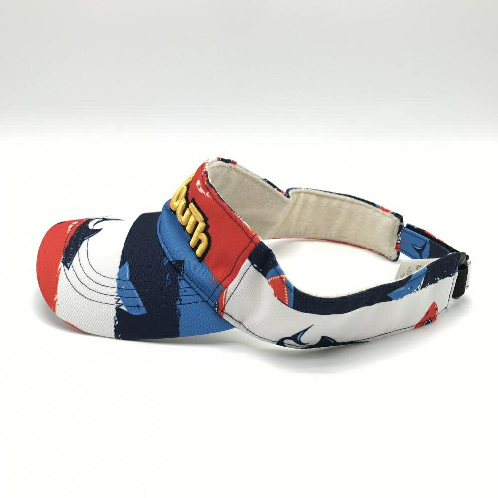 【美品】ラウドマウス サンバイザー オレンジ×白×ネイビー シャークアタック 総柄 ゴルフウェア LOUDMOUTH