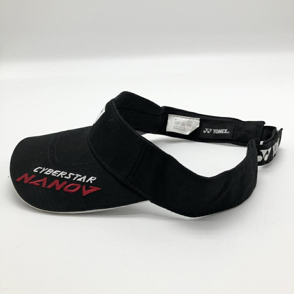 【美品】ヨネックス サンバイザー 黒×白 綿100％ ロゴ刺しゅう ゴルフウェア YONEX