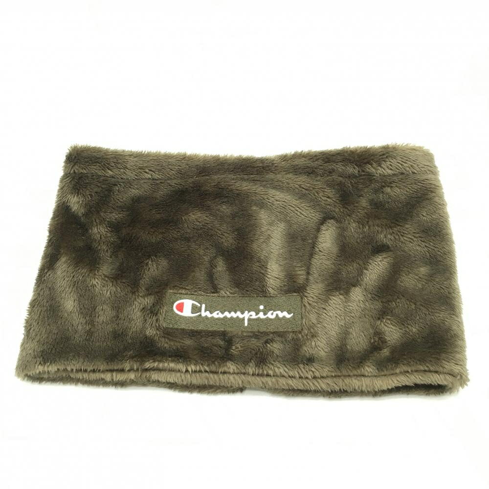 【超美品】チャンピオン ボアネックウォーマー カーキ系 ロゴ ドローコード F ゴルフウェア Champion