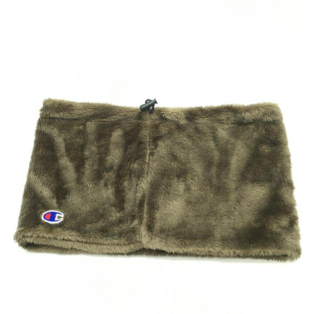 【超美品】チャンピオン ボアネックウォーマー カーキ系 ロゴ ドローコード F ゴルフウェア Champion