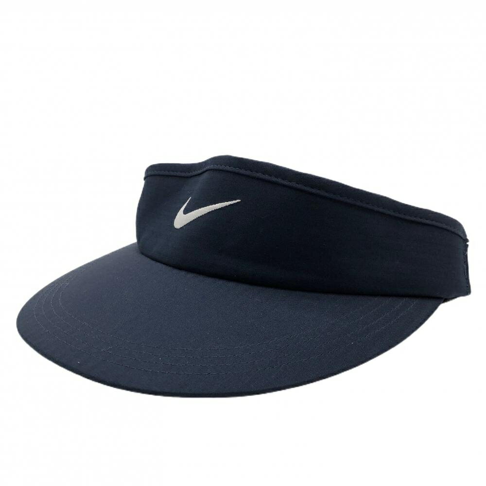 【未使用品】ナイキ つば広サンバイザー ネイビー ロゴ白 ストライプ地模様 ゴルフウェア NIKE