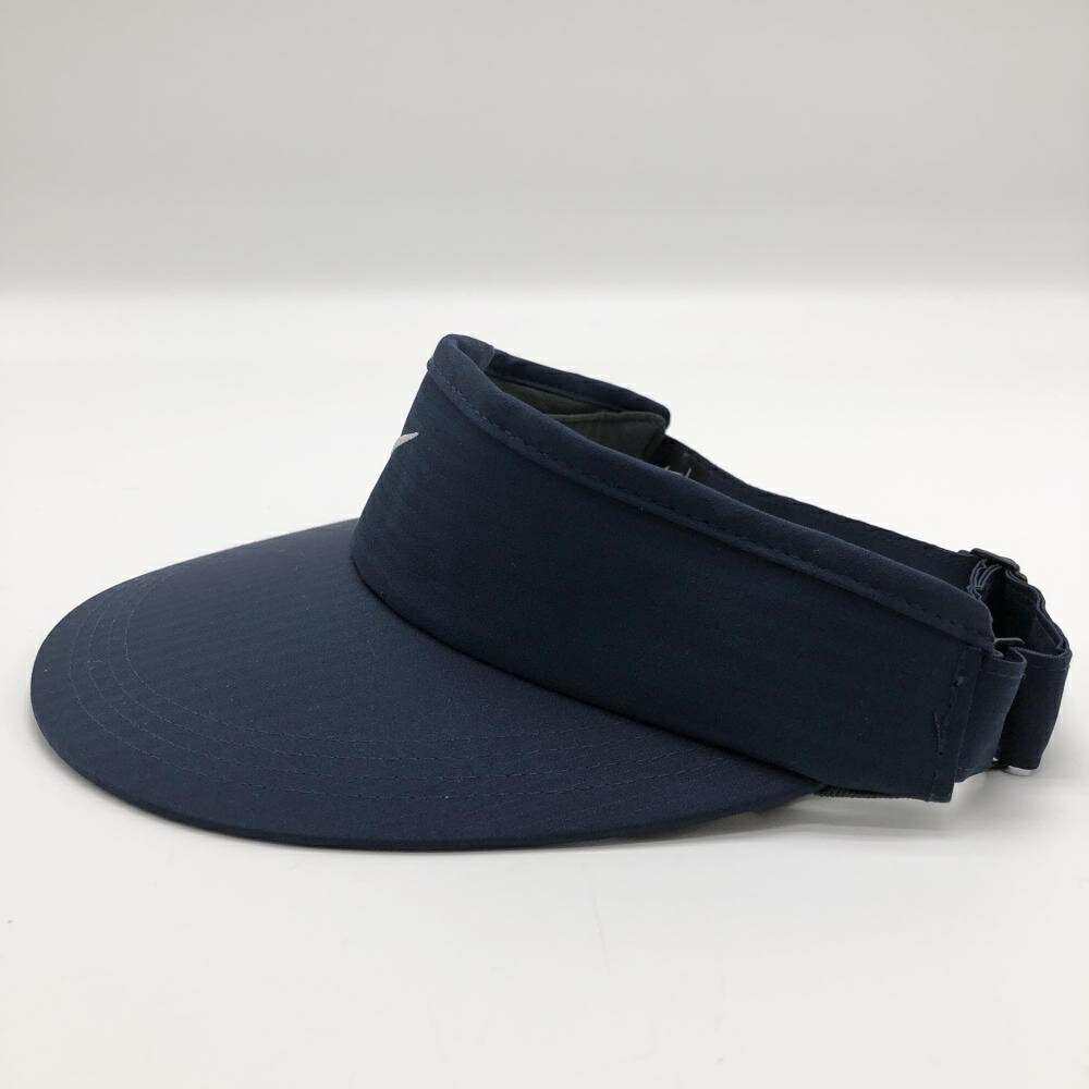 【未使用品】ナイキ つば広サンバイザー ネイビー ロゴ白 ストライプ地模様 ゴルフウェア NIKE