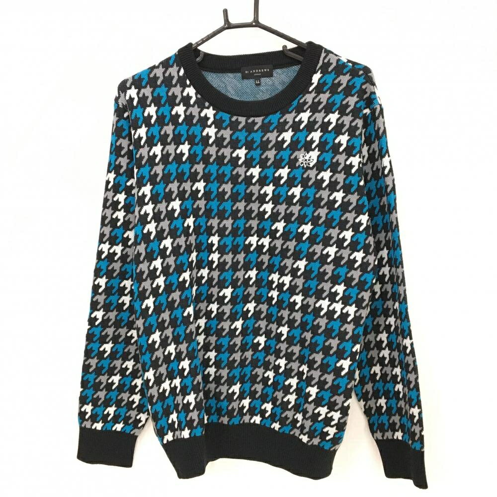 【超美品】セントアンドリュース セーター 黒×ライトブルー 千鳥格子 ニット ウール混 メンズ XL ゴル..