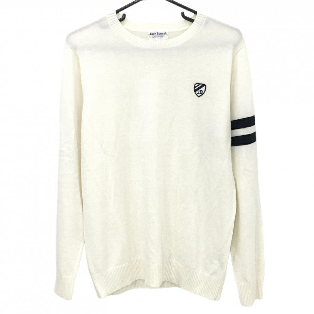 【超美品】ジャックバニー セーター 白×黒 袖2ライン ウール混 ニット メンズ 6(XL) ゴルフウェア Jack..