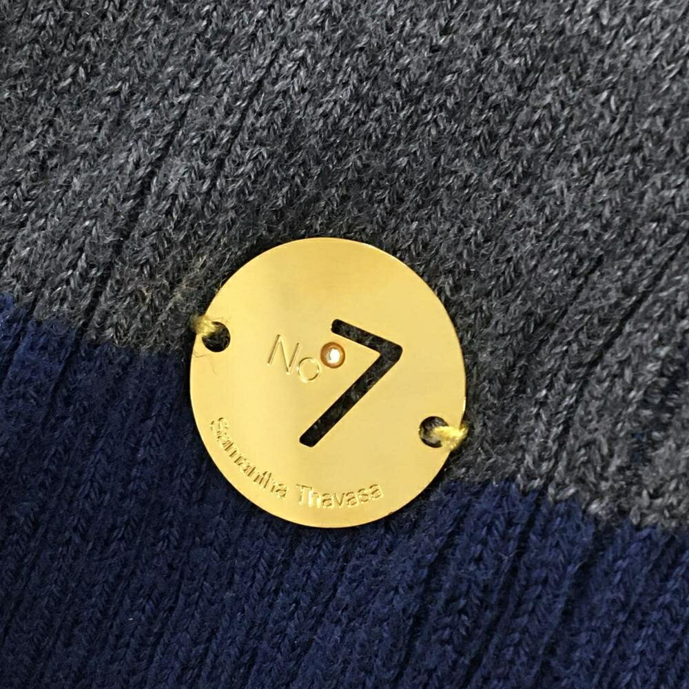 【美品】サマンサタバサNo.7 タートルネックセーター ピンク×ネイビー×グレー ボーダー レディース 40(L) ゴルフウェア Samantha Thavasa