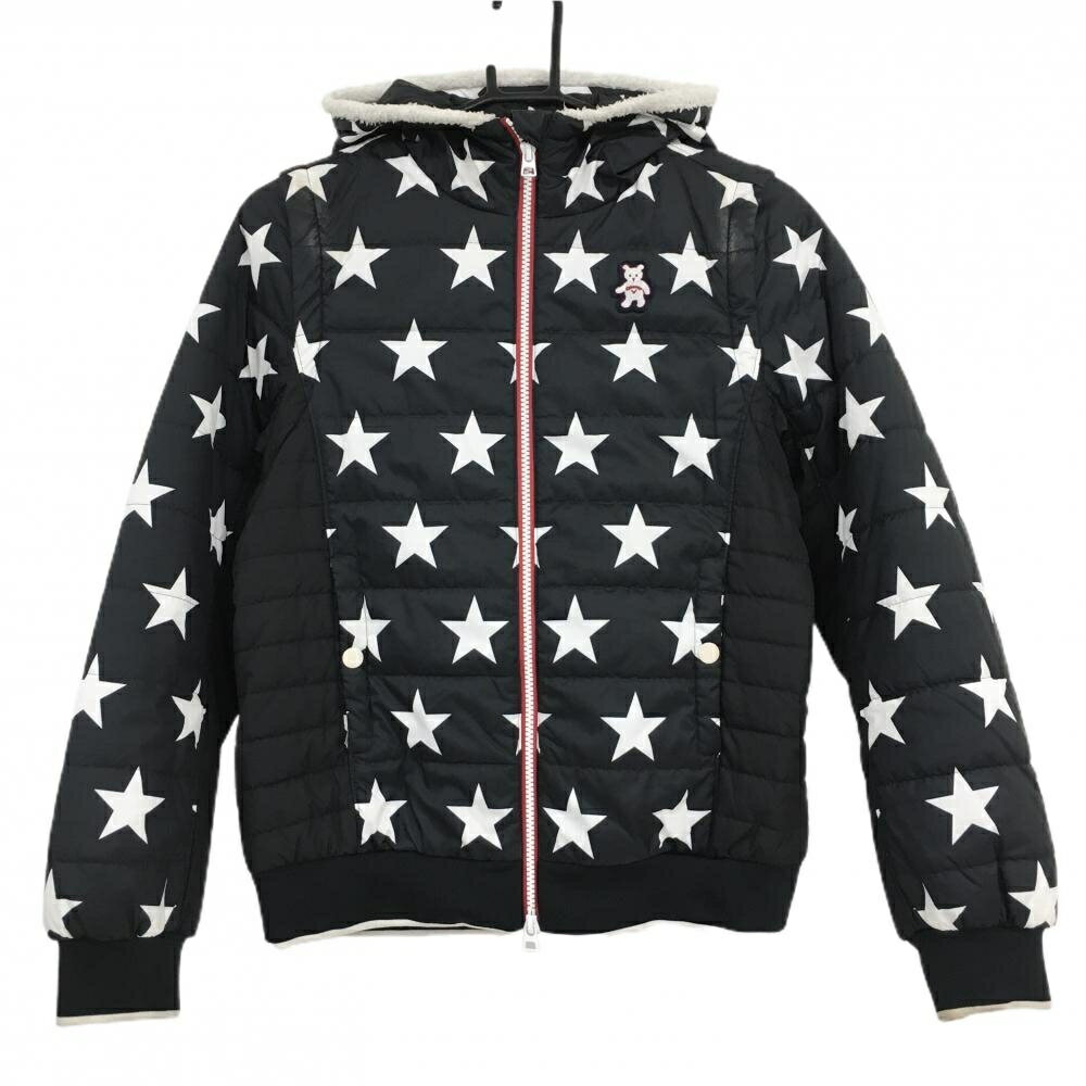 キャロウェイ 2WAY中綿ジャケット 黒×白 星柄 ベア フード付 袖着脱可 レディース L ゴルフウェア Callaway