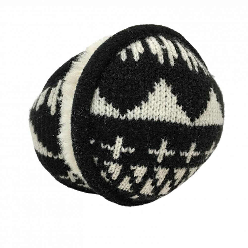 【美品】パーリーゲイツ イヤーマフ 黒×白 総柄 内側ファー 耳当てゴルフ PEARLY GATES