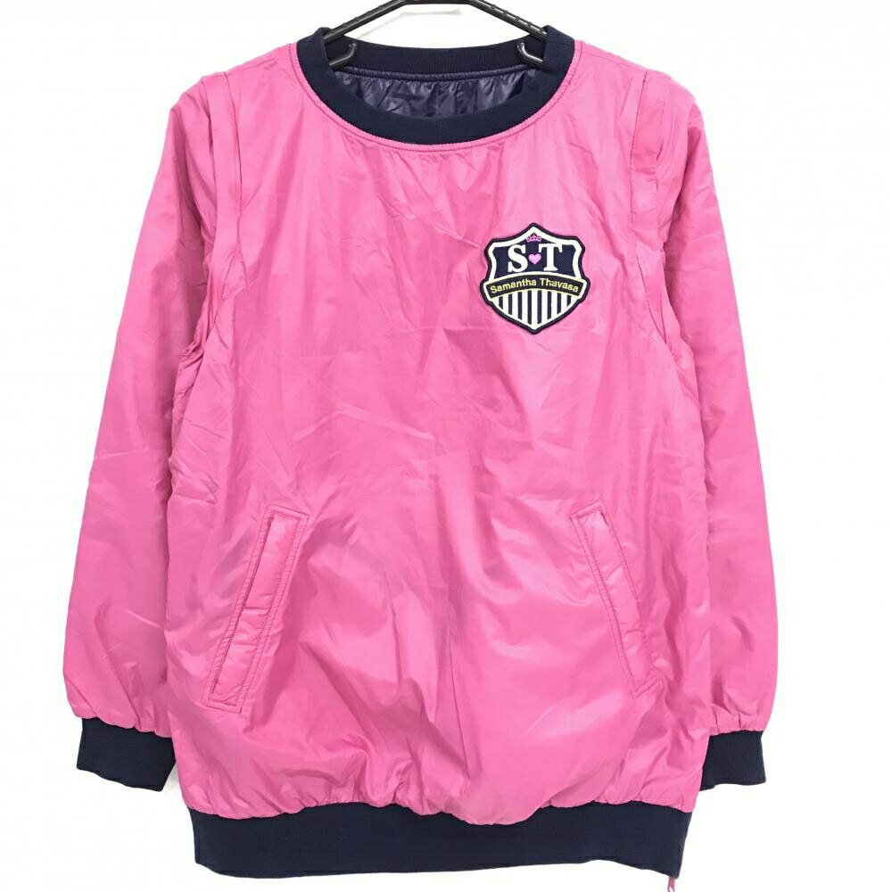 サマンサタバサNo.7 中綿リバーシブルスニード ピンク×ネイビー 胸ワッペン ブルゾン レディース 36(S) ゴルフウェア Samantha Thavasa