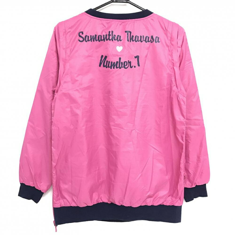 サマンサタバサNo.7 中綿リバーシブルスニード ピンク×ネイビー 胸ワッペン ブルゾン レディース 36(S) ゴルフウェア Samantha Thavasa