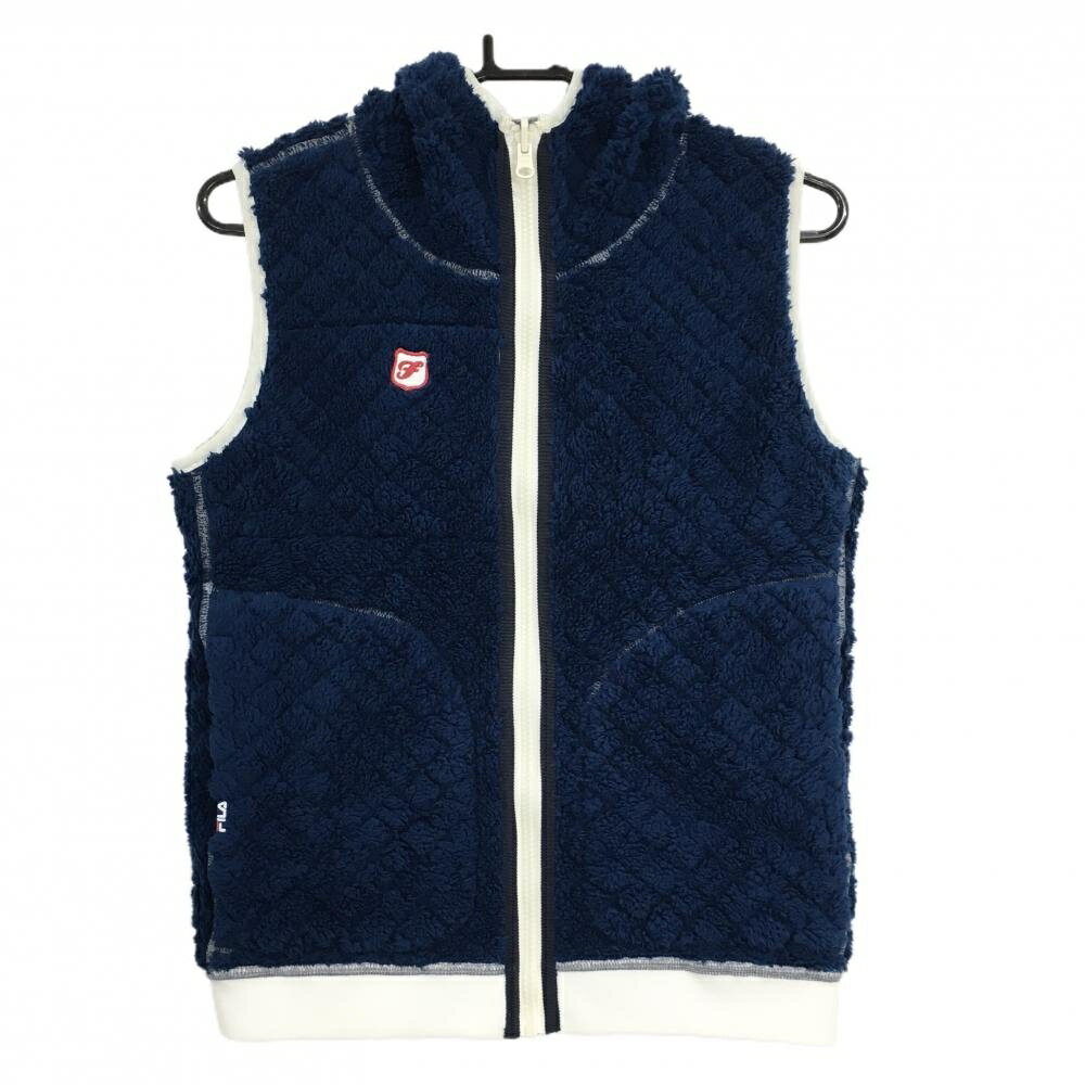 【美品】フィラ フード付リバーシブルベスト グレー 裏ボアネイビー レディース M ゴルフウェア FILA GOLF