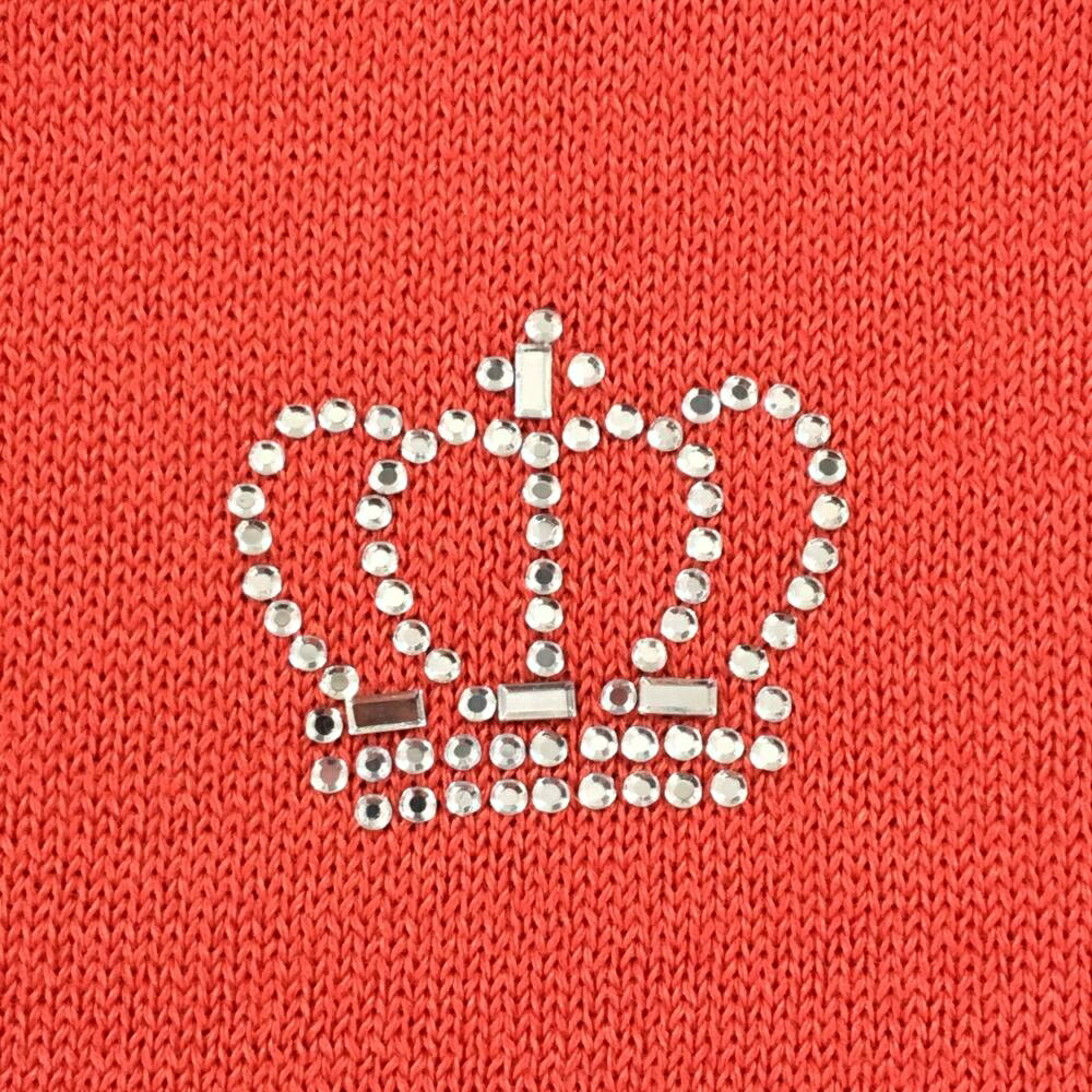 23区ゴルフ ニットベスト レッド×白 ラインストーンクラウン Vネック レディース I(M) ゴルフウェア 23区