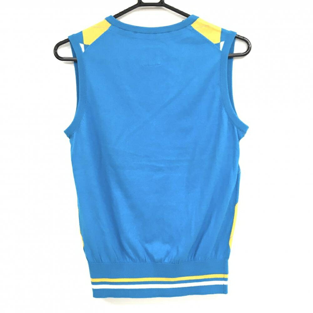 【美品】アドミラル ニットベスト ライトブルー×イエロー アーガイル柄 ロゴ刺しゅう Vネック レディース M ゴルフウェア Admiral