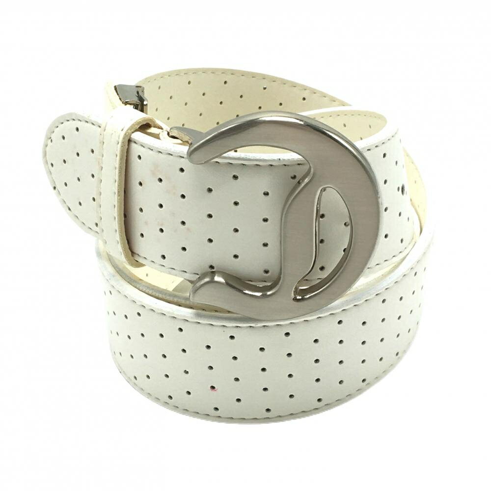 【美品】キャロウェイ トップ式ベルト 白 パンチング ロゴシルバーバックル メンズ ゴルフウェア Callaway