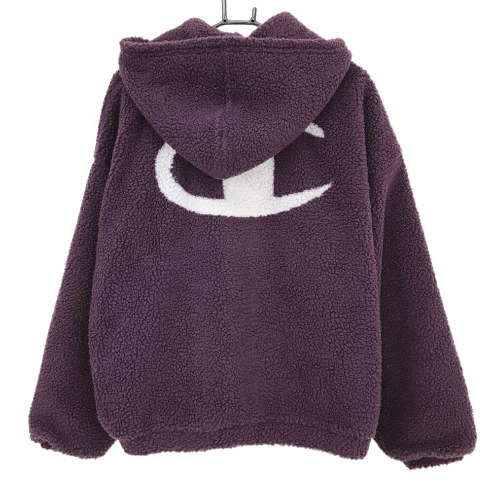 【超美品】チャンピオン ボアパーカー パープル 袖ロゴワッペン メンズ SMALL ゴルフウェア Champion
