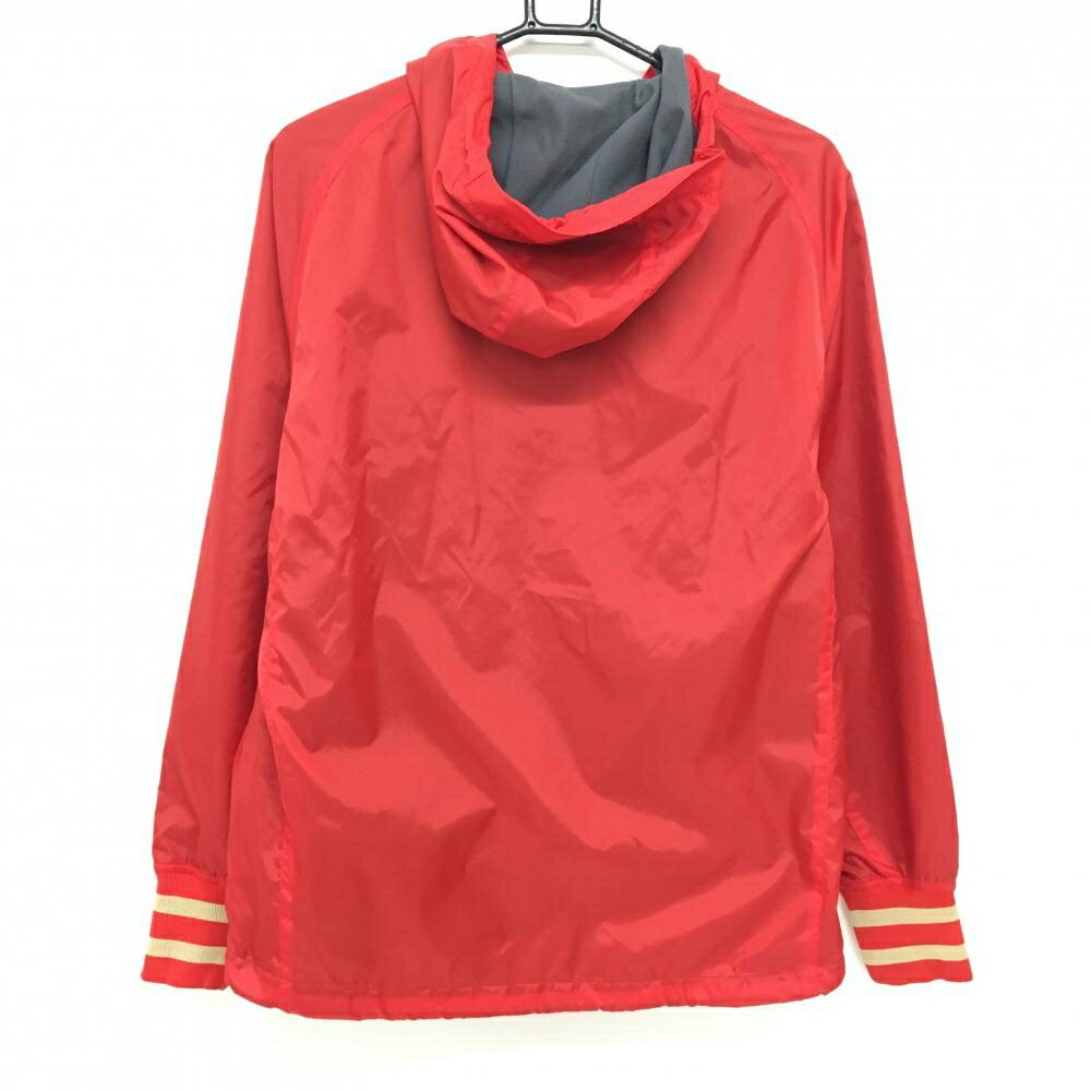 【美品】チャンピオン ナイロンパーカー レッド×ベージュ ロゴ刺しゅう 裏微起毛 メンズ MEDIUM ゴルフウェア Champion
