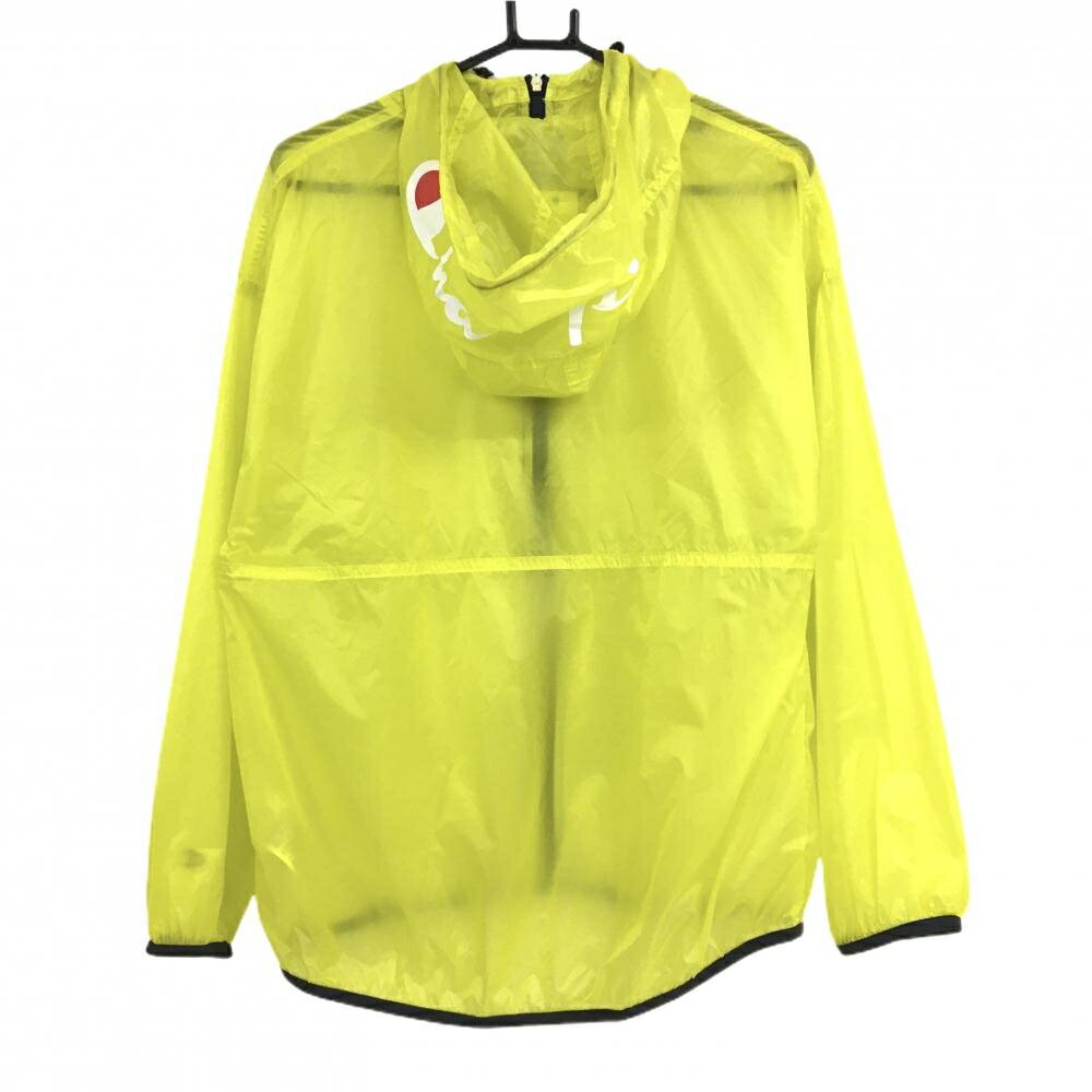 【美品】チャンピオン ジップパーカー イエロー×ダークグレー シースルー フードロゴプリント メンズ L ゴルフウェア Champion