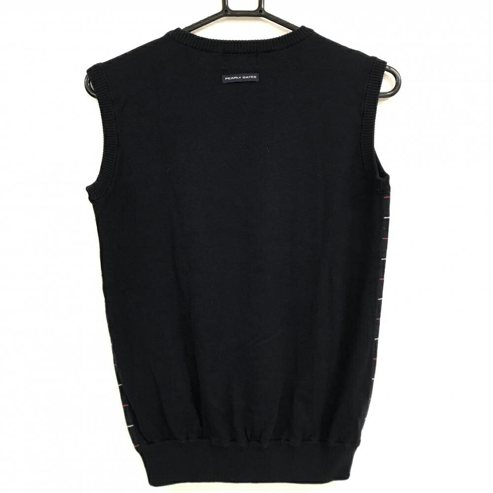 【美品】パーリーゲイツ ニットベスト ネイビー×レッド×白 格子柄 レディース 1(M) ゴルフウェア PEARLY GATES