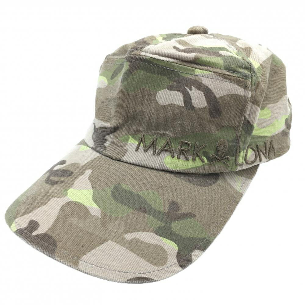 【美品】マークアンドロナ キャップ カーキ×ベージュ 迷彩 カモフラ コーデュロイ調 レディース S(54～58cm) ゴルフウェア MARK＆LONA