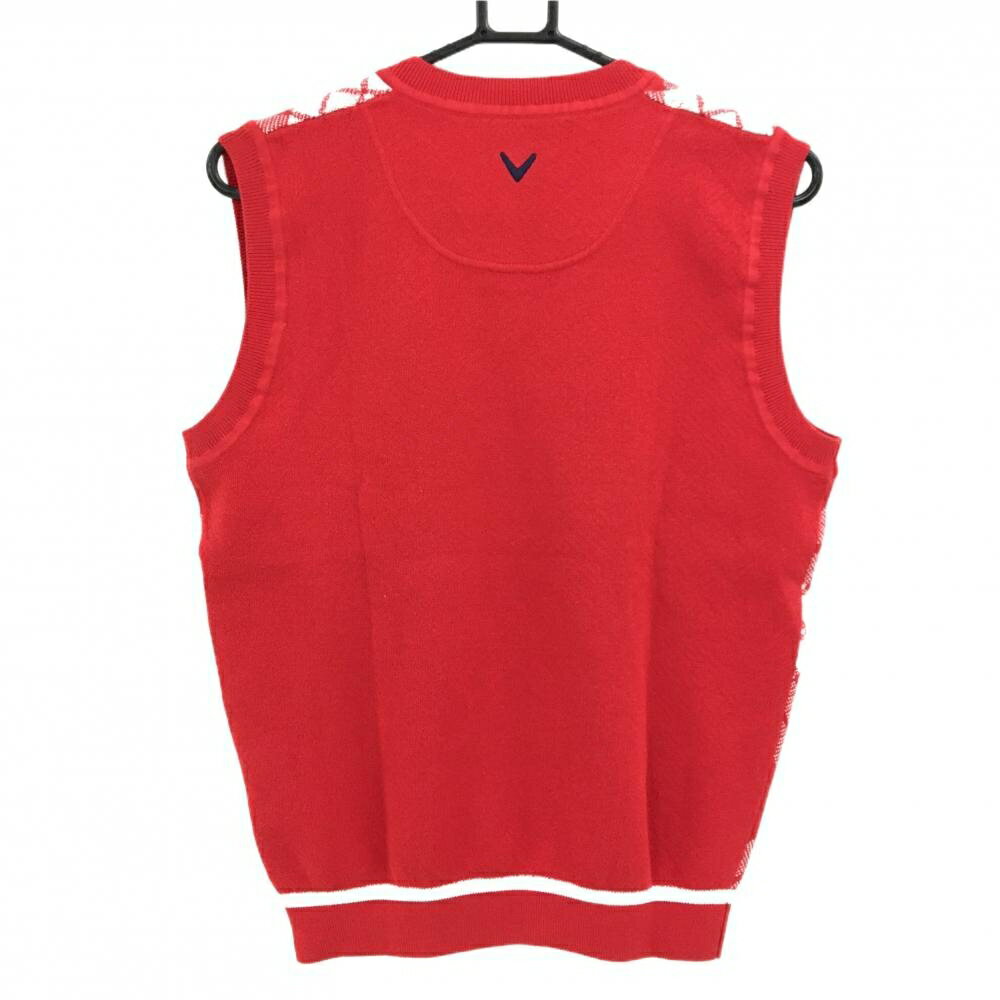 【超美品】キャロウェイ ニットベスト レッド×白 前チェック ロゴ刺しゅう Vネック メンズ M ゴルフウェア Callaway