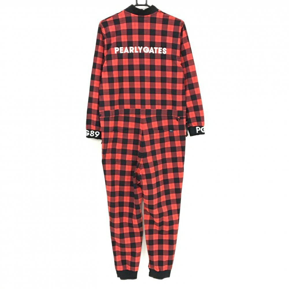 【新品】パーリーゲイツ オールインワン レッド×黒 チェック ストレッチ レディース 1(M) ゴルフウェア PEARLY GATES