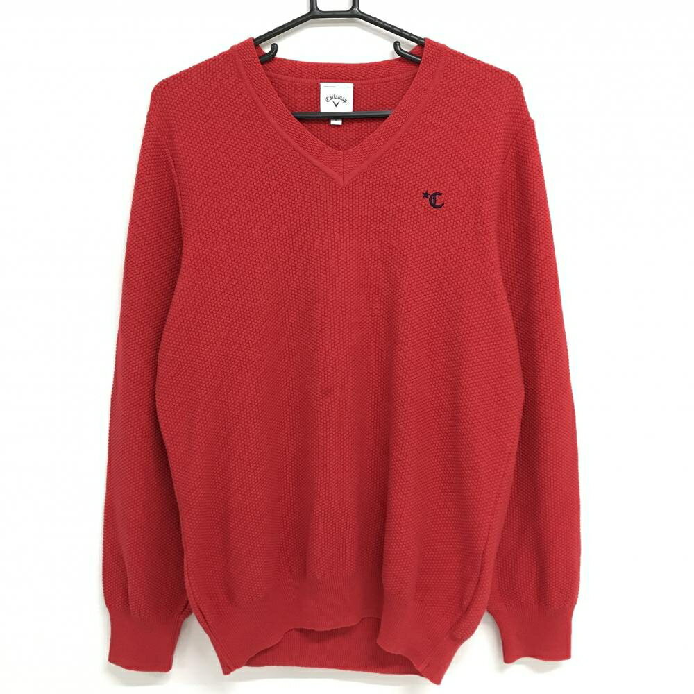【美品】キャロウェイ セーター レッド 凹凸生地 ロゴ刺しゅう カシミヤ混 ニット　 メンズ L ゴルフウ..