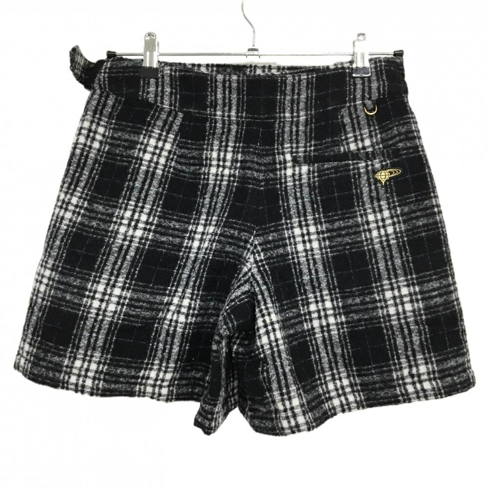 【美品】ビームスゴルフ キュロットスカート 黒×白 チェック柄 ウール アンゴラ混 レディース M ゴルフウェア BEAMS GOLF