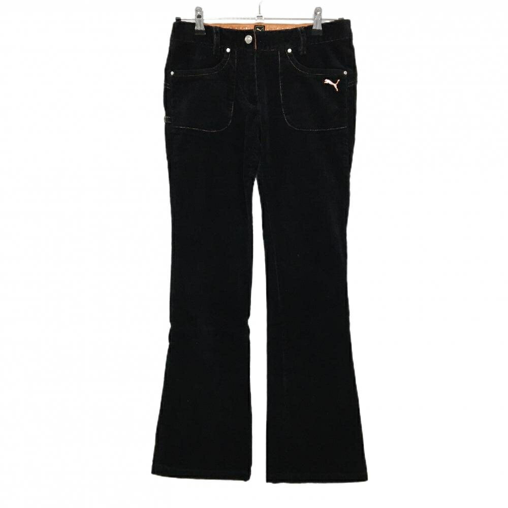 【美品】プーマ コーデュロイパンツ 黒 ティー装着可 レディース M ゴルフウェア PUMA