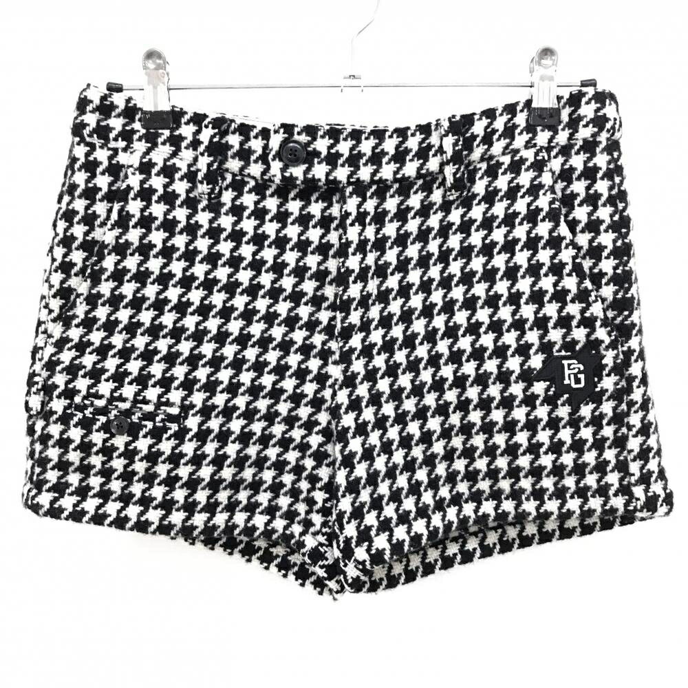 【超美品】パーリーゲイツ ニットショートパンツ 黒×白 千鳥格子 ウール100％ レディース 2(L) ゴルフ..