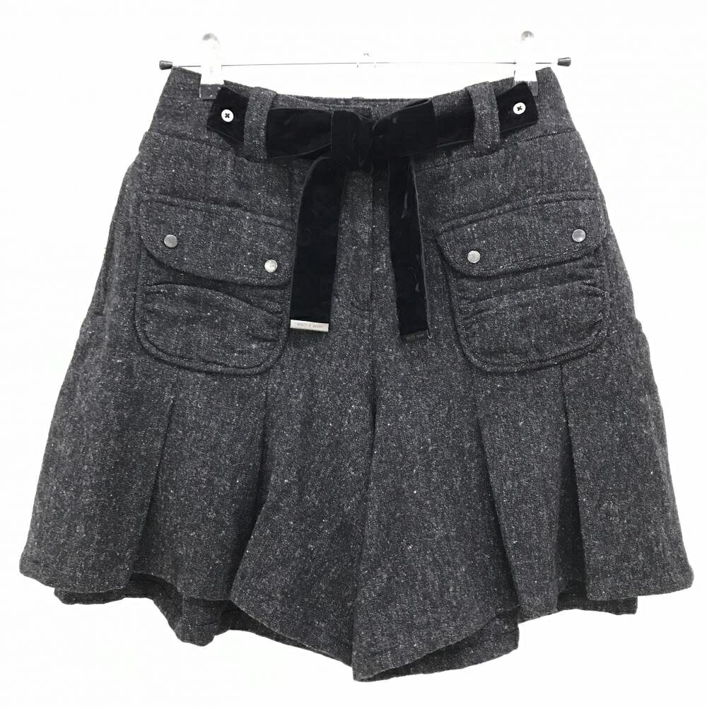 【美品】マークアンドロナ キュロットスカート 杢ダークグレー 微起毛素材 ベロアリボン レディース M ゴルフウェア MARK＆LONA