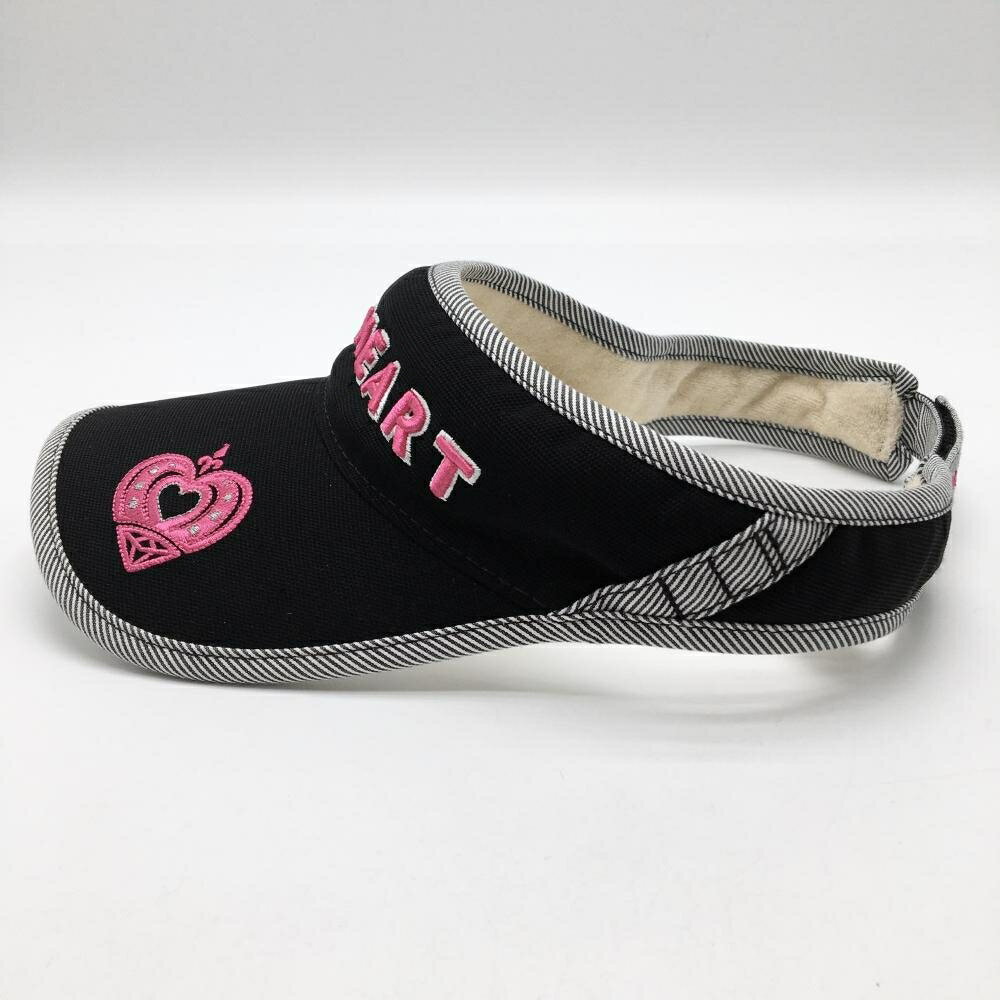 【美品】ビバハート サンバイザー 黒×グレー 縁斜めボーダー ティー装着可 レディース 40(フリー) ゴルフウェア VIVA HEART