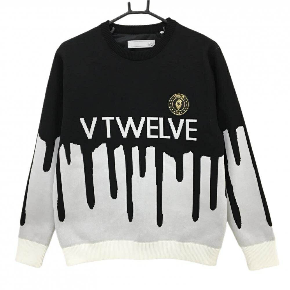 【美品】V12 セーター 黒×白 フロントロゴ MELT KNIT ニット メンズ M ゴルフウェア 2023年モデル V12