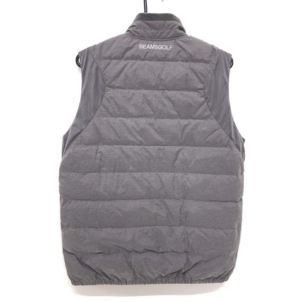 【美品】ビームスゴルフ ダウンベスト グレー ロゴ刺しゅう ネック内側フリース アームホール切替 メンズ L ゴルフウェア BEAMS GOLF