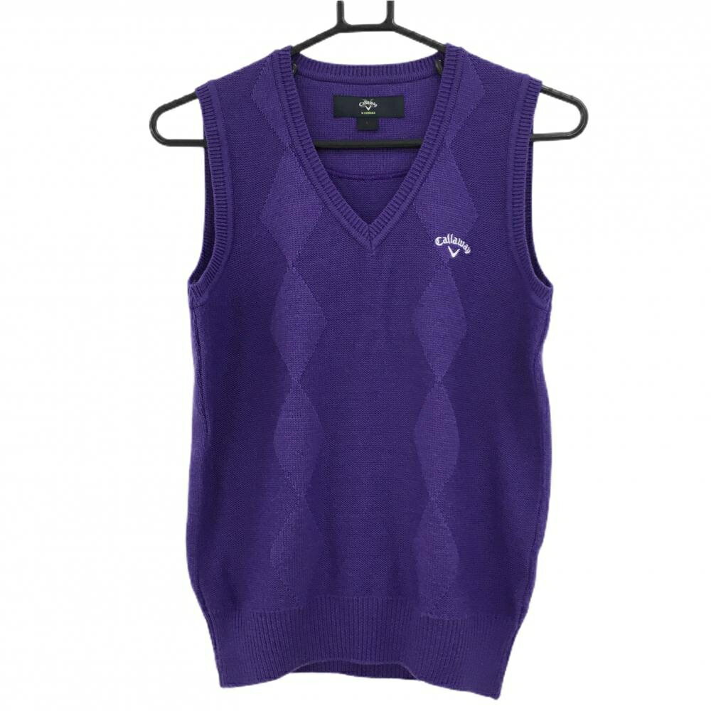 キャロウェイ ニットベスト パープル Vネック 一部ダイヤ柄編み ロゴ刺しゅう レデ...