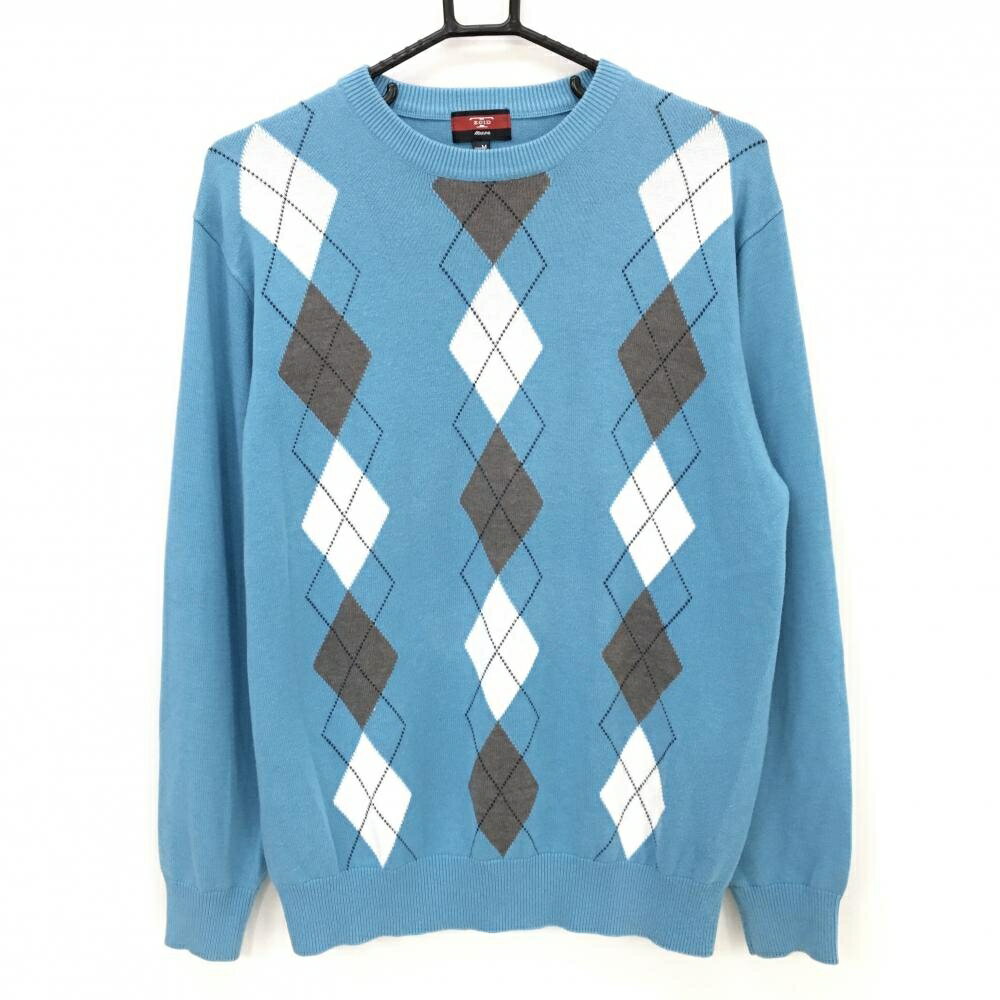 【美品】ミズノ セーター ライトブルー×白×グレー 前面アーガイル T-ZOID ニット アクリル混 メンズ M ..