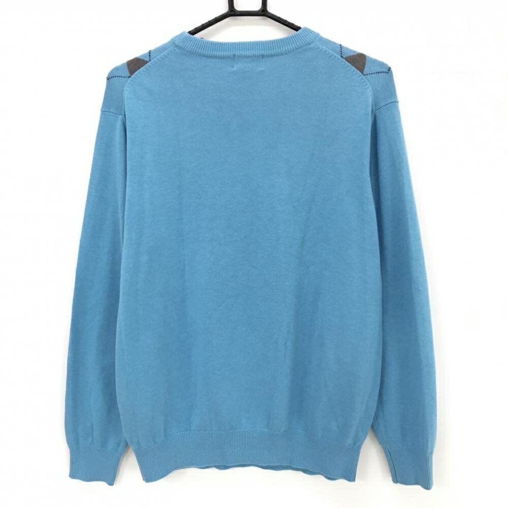 【美品】ミズノ セーター ライトブルー×白×グレー 前面アーガイル T-ZOID ニット アクリル混 メンズ M ゴルフウェア MIZUNO