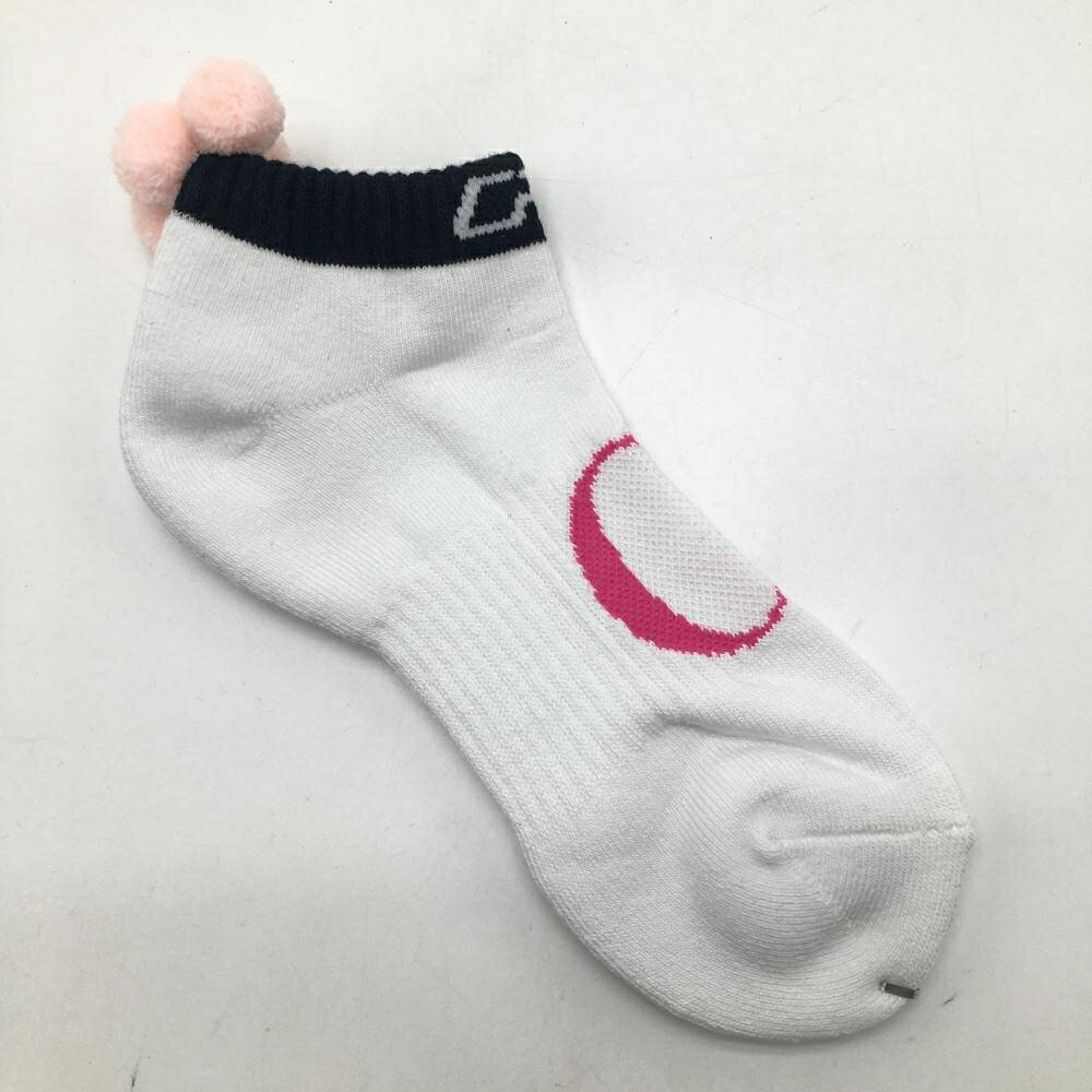 【未使用品】CPG アンクルソックス 白×ピンク ボンボン付き レディース ONE ゴルフウェア 2023年モデル CPG