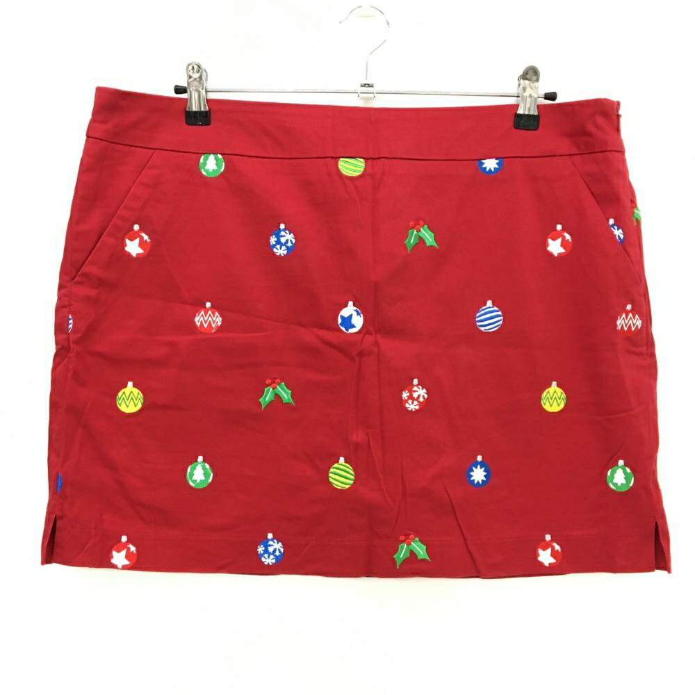 【美品】ラウドマウス スカート レッド×マルチカラー オーナメント総柄 刺しゅう レディース US14 ゴル..