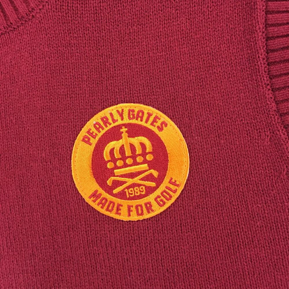 パーリーゲイツ ニットベスト ボルドー×オレンジ サイドライン コットン混 メンズ 5(L) ゴルフウェア PEARLY GATES